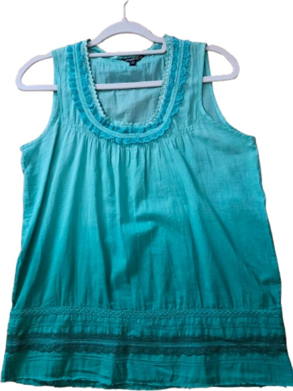Chaudry KC Blue Green Ombre Ruffle Lace Trim Tank Top Size M